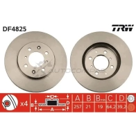 Тормозной диск TRW df4825 3322937891665 Honda Jazz 2 (GD, GE3, 2) Хэтчбек 1.4 iDSI (GE3) 83 л.с. 2006 – 2008 AXQ ZY4Z