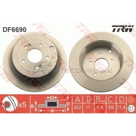 Тормозной диск TRW df6690 Hyundai Santa Fe (CM) 2 Кроссовер 2.7 170 л.с. 2006 – 2012 5 7FNMY 3322938274603