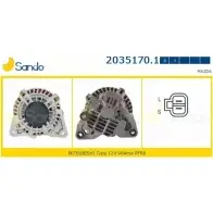 Генератор SANDO 0 E22R4K 2035170.1 Mazda MPV (LW) 2 Минивэн 2.0 DI 136 л.с. 2002 – 2006 IL5EWP