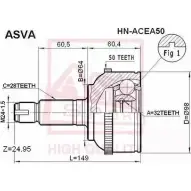 Шрус граната ASVA HN-ACEA50 22 0FRI Honda Accord 6 (CK, CG, CH) Седан 2.0 i (CG9) 147 л.с. 1998 – 2001