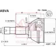 Шрус граната ASVA 26 54L Peugeot Boxer 2 (230ZCT) Кабина с шасси 2.5 D 4x4 86 л.с. 1999 – 2002 PG-78A54