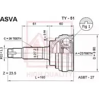 Шрус граната ASVA TY-51 Toyota Avensis (T220) 1 Седан 2.0 TD (CT220) 90 л.с. 1997 – 2003 Y 2U3EP