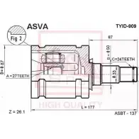 Шрус граната ASVA TYID-909 Y W9BZ Toyota RAV4 (XA40) 4 Кроссовер 2.5 4WD 178 л.с. 2012 – наст. время