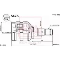 Шрус граната ASVA TYIU-110 Toyota Avensis (T220) 1 Седан 1.8 (AT221) 110 л.с. 1997 – 2000 40BJ O
