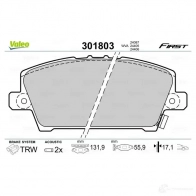 Тормозные колодки дисковые, комплект VALEO 3276423018039 301803 223667 BCSQ F - Изображение 2