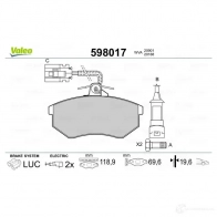 Тормозные колодки дисковые, комплект VALEO TCMUZ 232576 598017 20 901 - Изображение 2