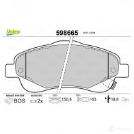 Тормозные колодки дисковые, комплект VALEO 598665 3276425986657 A3 QBX 233117 - Изображение 2