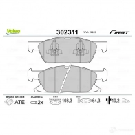 Тормозные колодки дисковые, комплект VALEO 1437876436 302311 U6CS 4V - Изображение 2