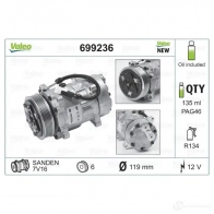 Компрессор кондиционера VALEO 234625 699236 3WWMH SD7 V16 - Изображение 2