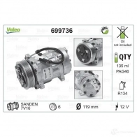Компрессор кондиционера VALEO 699736 234895 S D7V16 6XN0IL - Изображение 2