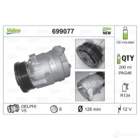 Компрессор кондиционера VALEO LPBO6 AT 699077 3276426990776 Opel Omega (B) 2 Седан 3.0 V6 (F69) 211 л.с. 1994 – 2001