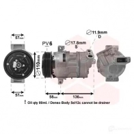 Компрессор кондиционера VAN WEZEL Fiat Bravo (198) 2 2007 – 2014 1U SCQ 1700K446 5410909592110