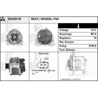 Генератор EDR 4 FK5H 930078 43MT8 Volkswagen Polo (9N) 4 Хэтчбек 1.2 54 л.с. 2002 – 2007