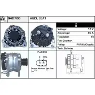 Генератор EDR 942700 OQ0LWP9 YHVEK O Seat Ibiza (6J1, 6P5) 4 Купе 1.4 TDI 80 л.с. 2008 – 2010