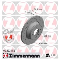 Тормозной диск ZIMMERMANN Audi 80 (B4, 8C5) 4 Универсал 1.9 Tdi 90 л.с. 1992 – 1996 A B3SY 100122152