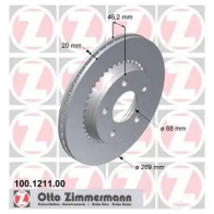 Тормозной диск ZIMMERMANN 100121100 CXTD ZJ Audi A8 (D2) 1 Седан 4.2 Quattro 305 л.с. 1996 – 1999