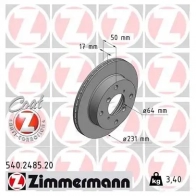 Тормозной диск ZIMMERMANN WBX RBK3 540248520 907189