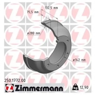 Тормозной барабан ZIMMERMANN BMRV U7 250177200 Ford Transit