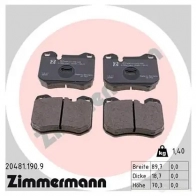 Тормозные колодки, комплект ZIMMERMANN 20 481 904750 W5BZ9 204811909