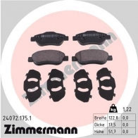 Тормозные колодки комплект ZIMMERMANN 24 072 L4UD3P Fiat Panda (169) 2 Хэтчбек 1.3 D Multijet 70 л.с. 2003 – 2025 240721751