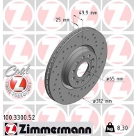 Тормозной диск ZIMMERMANN QPE 87P2 Volkswagen Golf 7 (BA5, BV5) Универсал 1.4 TSI MultiFuel 125 л.с. 2014 – наст. время 100.3300.52