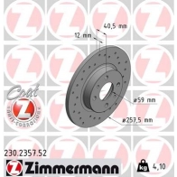 Тормозной диск ZIMMERMANN 230235752 905101 JC3Y 6OF