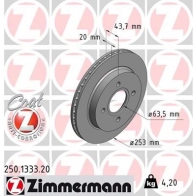 Тормозной диск ZIMMERMANN 250133320 L TBTMD Ford Mondeo 1 (FD, GBP) Седан 2.0 i 16V 4x4 132 л.с. 1994 – 1996