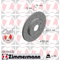 Тормозной диск ZIMMERMANN 250134552 Ford Mondeo 3 (GE, B5Y) Хэтчбек 2.2 TDCi 150 л.с. 2004 – 2007 PRAM 1