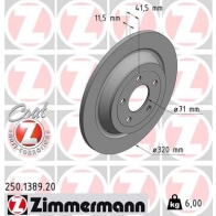 Тормозной диск ZIMMERMANN Ford Mustang 6 (CZG, S550) Купе 2.3 EcoBoost 314 л.с. 2015 – 2020 K OL9AEF 250138920