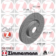 Тормозной диск ZIMMERMANN Ford Focus 4 (CEW) Седан 1.0 EcoBoost 101 л.с. 2018 – 2024 250139952 U4EMV V