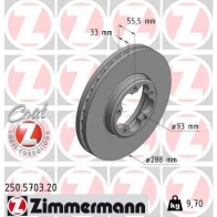 Тормозной диск ZIMMERMANN 250570320 5EB8 UB4 Ford Transit 8 (V363) Фургон 2.0 EcoBlue mHEV RWD 130 л.с. 2019 – 2025