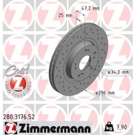 Тормозной диск ZIMMERMANN 280317652 6 3QN13M 906063