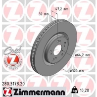 Тормозной диск ZIMMERMANN 280317820 OGP E2Z5 Honda Accord 8 (CU) Седан 2.2 i DTEC (CU3) 150 л.с. 2008 – 2015