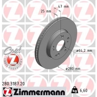 Тормозной диск ZIMMERMANN 8WRAG L 280.3187.20 906075