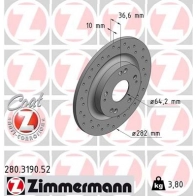 Тормозной диск ZIMMERMANN 280319052 OP I412D Honda Civic 10 (FC, FK) Хэтчбек