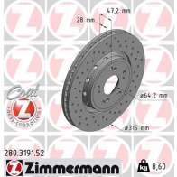 Тормозной диск ZIMMERMANN Honda CR-V 4 (RM) Кроссовер 1.6 i DTEC (RE6) 120 л.с. 2013 – 2025 280319152 0WIO S5Z