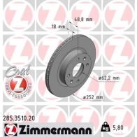 Тормозной диск ZIMMERMANN 285351020 906115 BGEC G1H