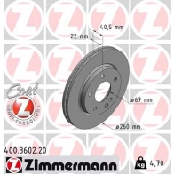 Тормозной диск ZIMMERMANN 906466 400360220 Z6TA 2
