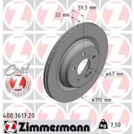 Тормозной диск ZIMMERMANN 906487 400361720 6AN 19M1