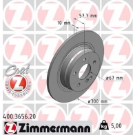 Тормозной диск ZIMMERMANN 400.3656.20 Mercedes C-Class (W204) 3 Седан 1.8 C 200 (2048) 186 л.с. 2011 – 2014 1X JZQXJ