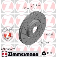 Тормозной диск ZIMMERMANN Mercedes CLS (C218) 2 Купе 3.0 CLS 400 4 matic (2167) 333 л.с. 2014 – 2024 Y FAPVO 400.3676.20