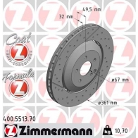 Тормозной диск ZIMMERMANN Mercedes CLK (A209) 2 Кабриолет 6.2 CLK 63 AMG (2077) 481 л.с. 2006 – 2010 H QC054 400551370