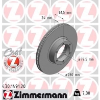 Тормозной диск ZIMMERMANN 430149120 8K DFQ 906707