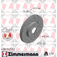Тормозной диск ZIMMERMANN Opel Astra (J) 4 Универсал 1.6 CDTi (35) 136 л.с. 2013 – 2015 430262152 D FEG6