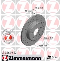 Тормозной диск ZIMMERMANN 430264952 WEKH J8T Opel Insignia (B) 2 Хэтчбек 2.0 4x4 (68) 260 л.с. 2017 – 2024