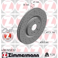 Тормозной диск ZIMMERMANN 430265052 Opel Insignia (B) 2 Хэтчбек 1.6 Turbo (68) 200 л.с. 2018 – 2024 DSE2 B3P