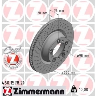 Тормозной диск ZIMMERMANN QSX 2JE8 460157820 Porsche 911 (997) 4 Купе 3.8 Turbo S 530 л.с. 2010 – 2012