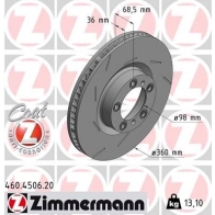 Тормозной диск ZIMMERMANN D8I7K 9 460450620 Porsche Panamera (971) 2 Универсал 2.9 4S 440 л.с. 2017 – наст. время