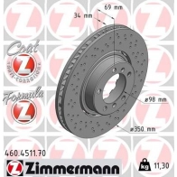 Тормозной диск ZIMMERMANN 460451170 Porsche 911 (991) 5 Купе 3.0 Carrera GTS 450 л.с. 2017 – 2025 QZ3 QL