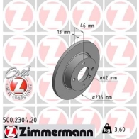 Тормозной диск ZIMMERMANN 500.2304.20 907158 U1U QH